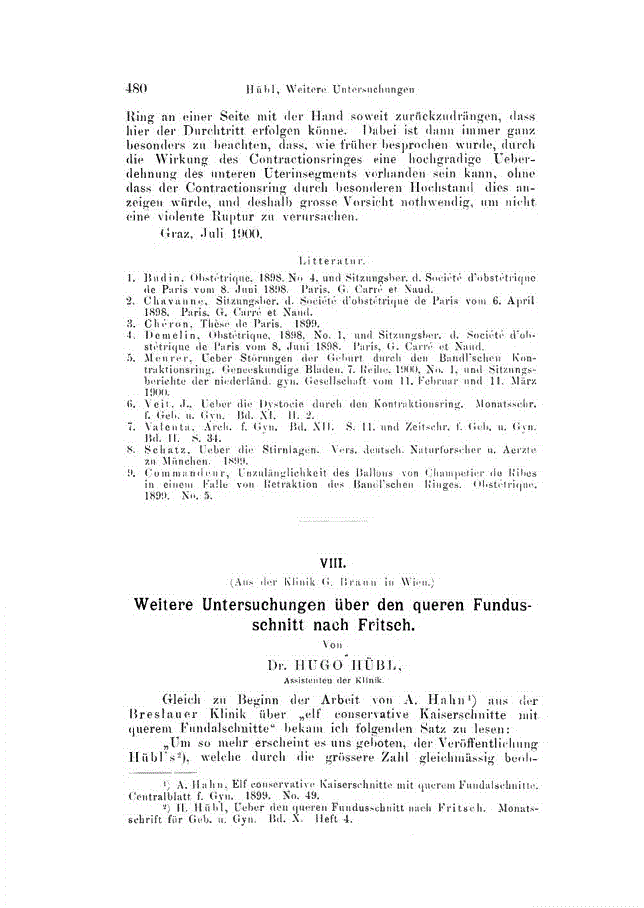 First page of VIII. Weitere Untersuchungen über den queren Fundusschnitt nach Fritsch