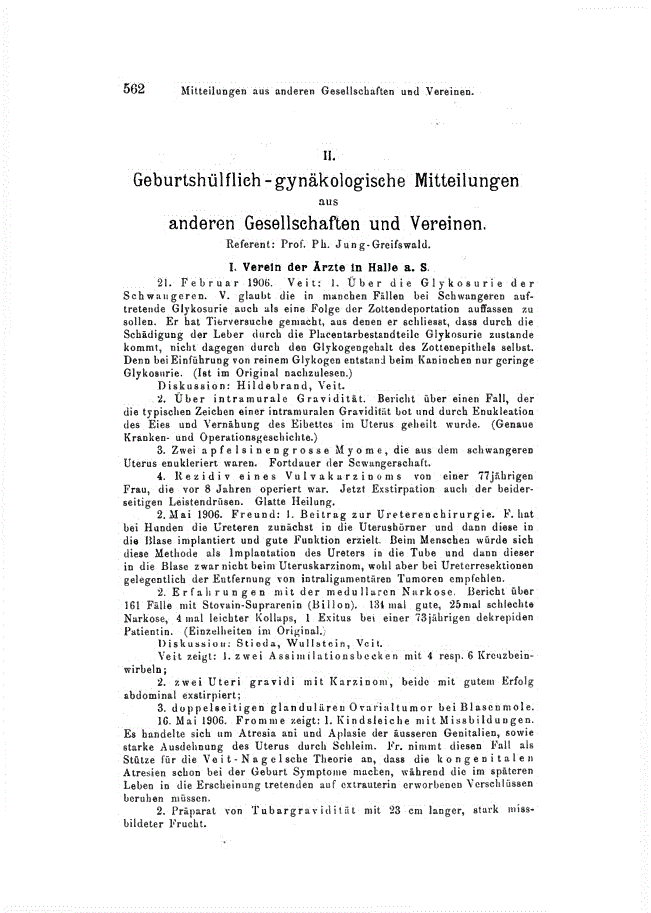 First page of II. Geburtshülflich-gynäkologische Mitteilungen aus anderen Gesellschaften und Vereinen