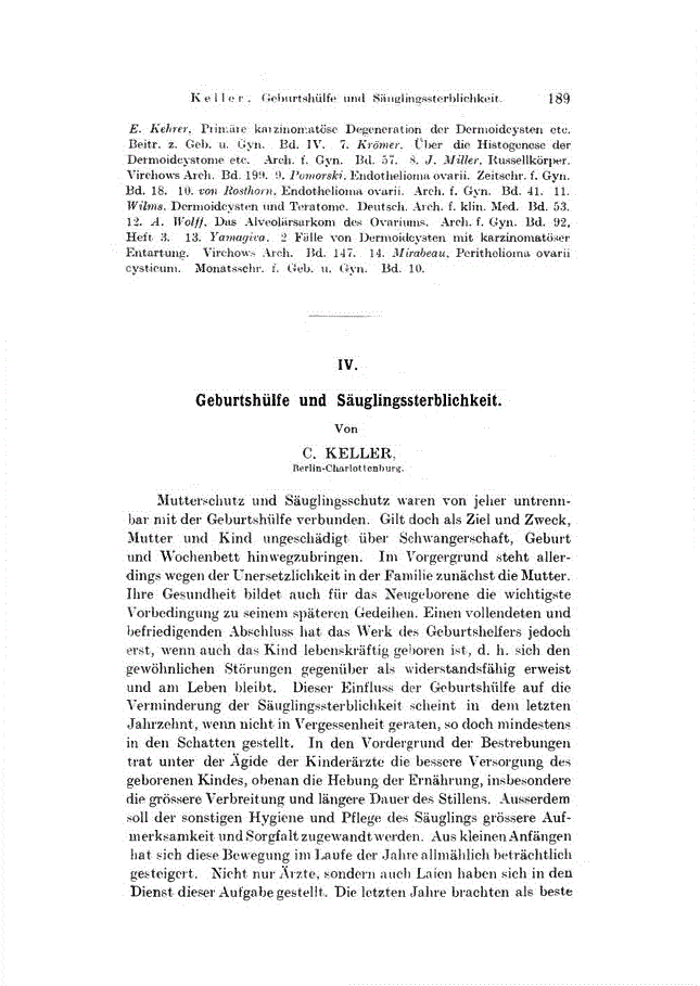 First page of IV. Geburtshülfe und Säuglingssterblichkeit