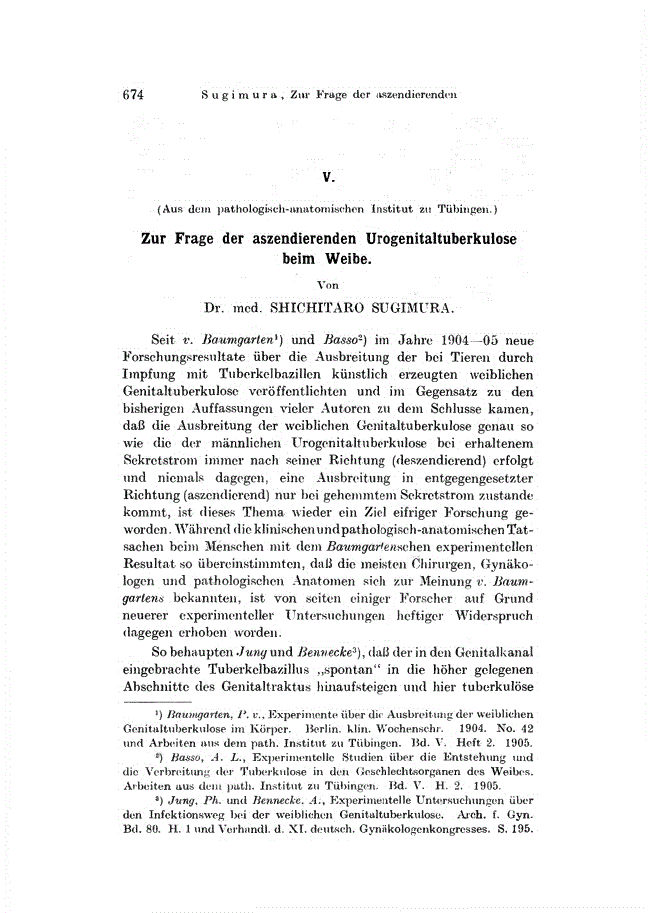 First page of V. Zur Frage der aszendierenden Urogenitaltuberkulose beim Weibe