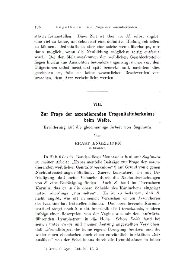 First page of VIII. Zur Frage der aszendierenden Urogenitaltuberkulose beim Weibe
