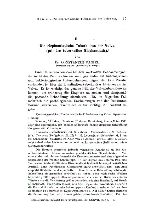 First page of II. Die elephantiatische Tuberkulose der Vulva (primäre tuberkulöse Elephantiasis)