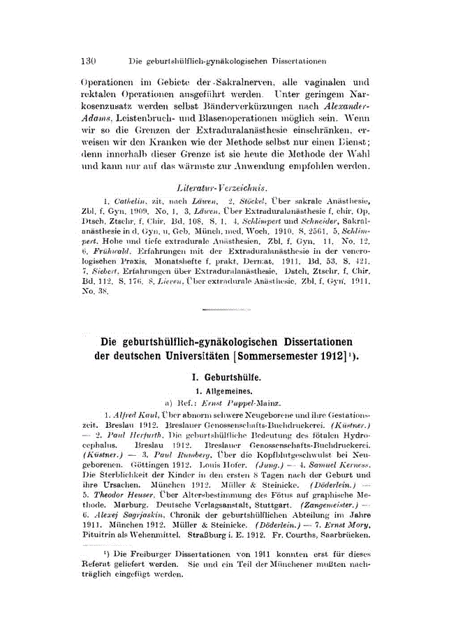 First page of Die geburtshülflich-gynäkologischen Dissertationen der deutschen Universitäten Sommersemester 1912