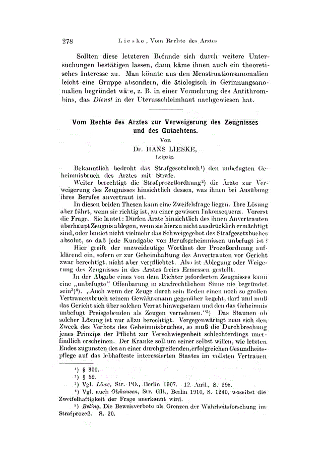 First page of Vom Rechte des Arztes zur Verweigerung des Zeugnisses und des Gutachtens