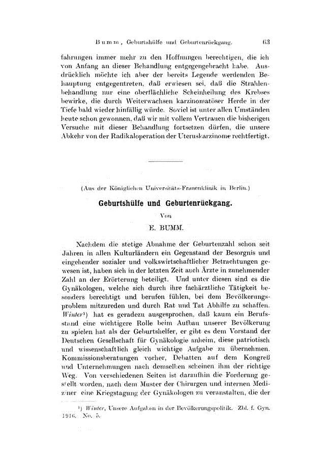 First page of Geburtshülfe und Geburtenrückgang