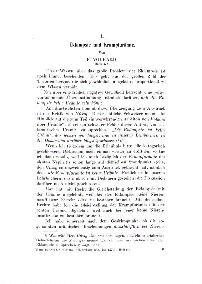 First page of I. Eklampsie und Krampfurämie