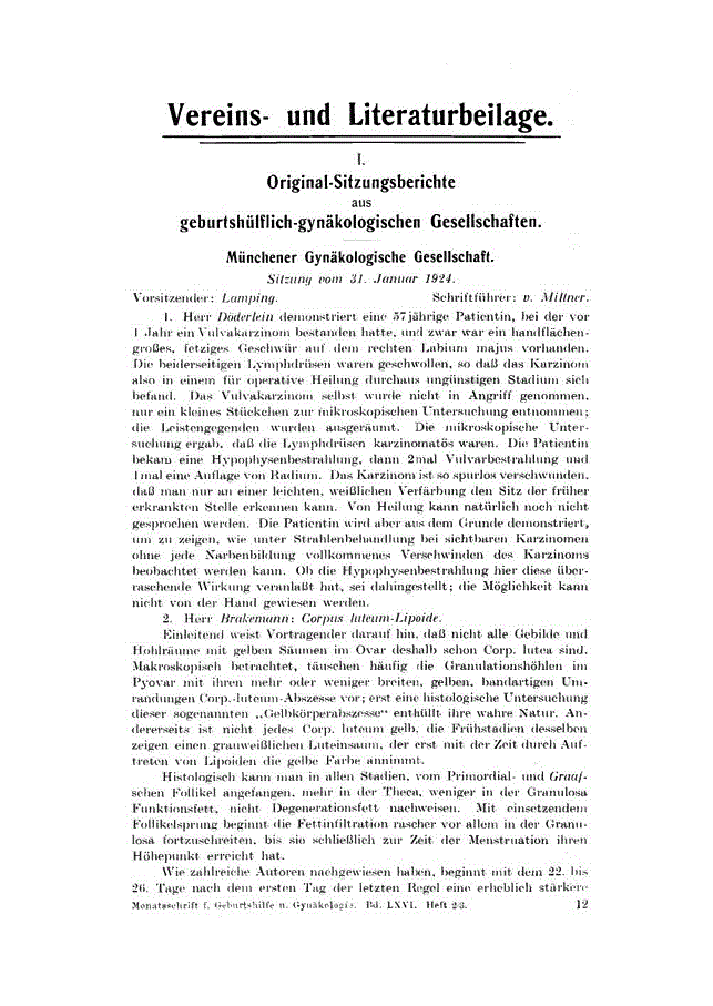 First page of I. Original-Sitzungsberichte aus geburtshülflich-gynäkologischen Gesellschaften