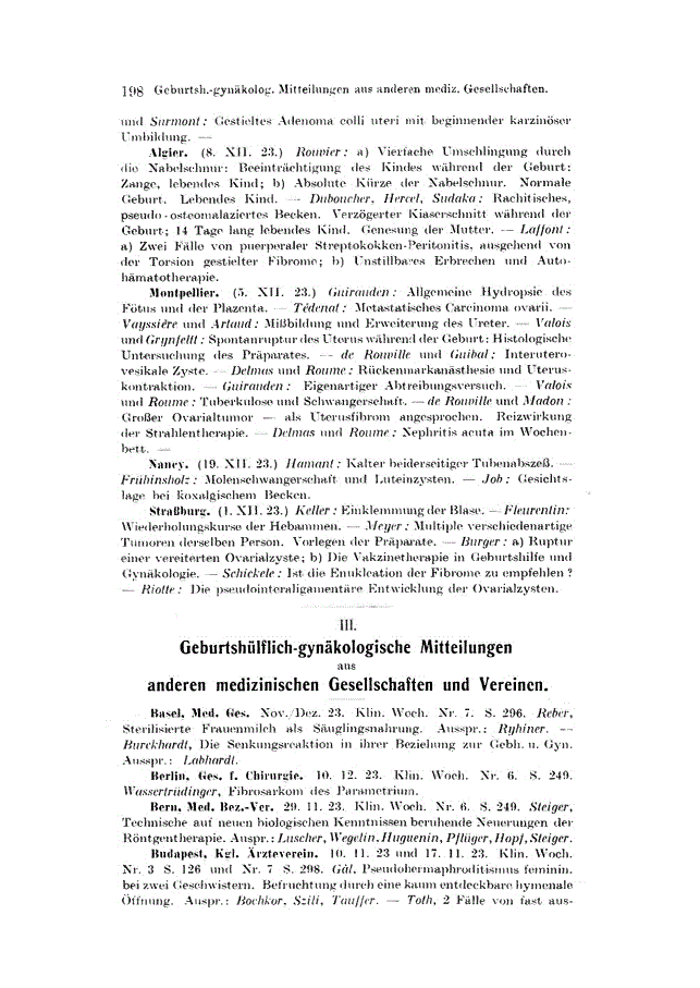 First page of III. Geburtshülflich-gynäkologische Mitteilungen aus anderen medizinischen Gesellschaften und Vereinen