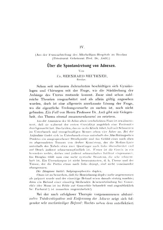 First page of IV. über die Spontandrehung von Adnexen