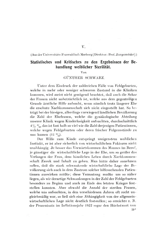 First page of V. Statistisches und Kritisches zu den Ergebnissen der Behandlung weiblicher Sterilität