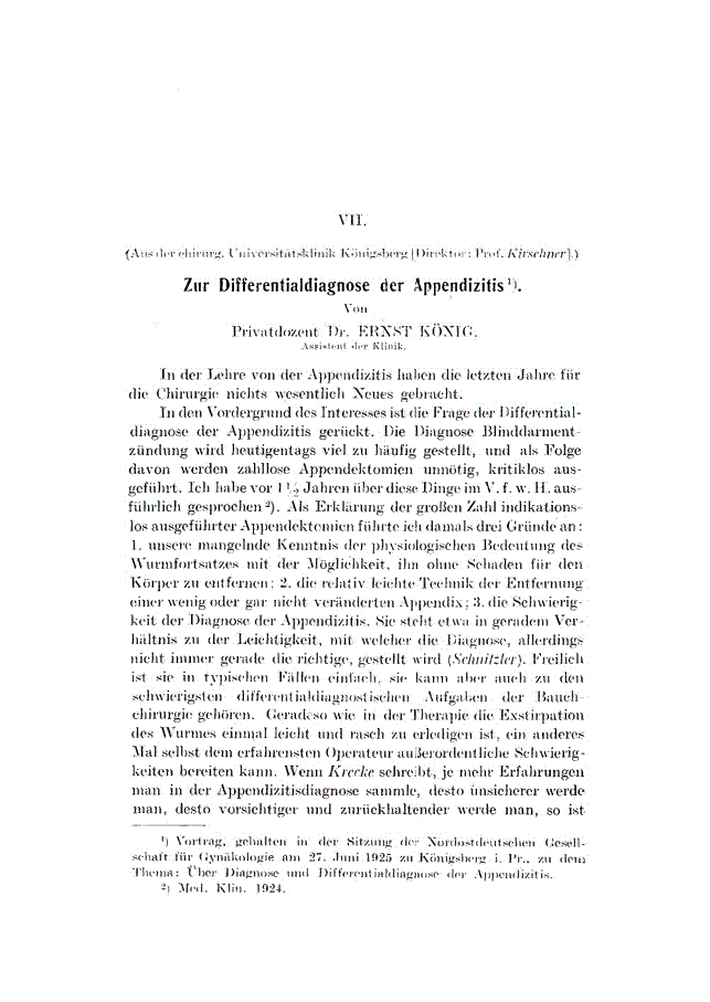 First page of VII. Zur Differentialdiagnose der Appendizitis