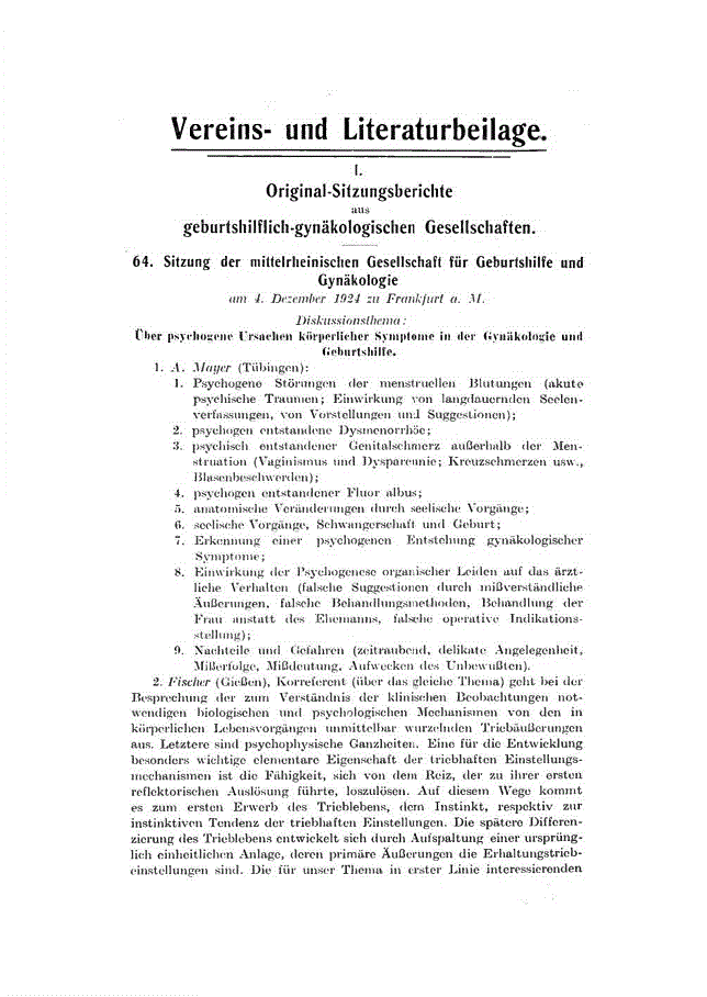 First page of I. Original-Sitzungsberichte aus geburtshilflich-gynäkologischen Gesellschaften