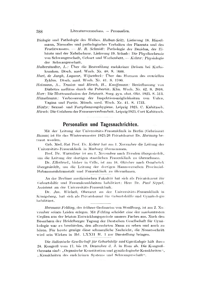 First page of Personalien und Tagesnachrichten