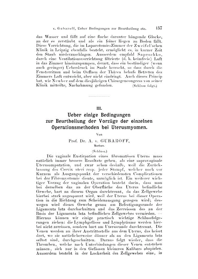 First page of III. Ueber einige Bedingungen zur Beurtheilung der Vorzüge der einzelnen Operationsmethoden bei Uterusmyomen