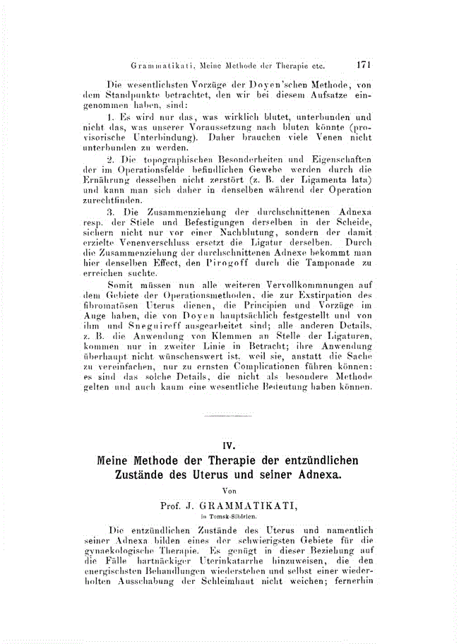 First page of IV. Meine Methode der Therapie der entzündlichen Zustände des Uterus und seiner Adnexa