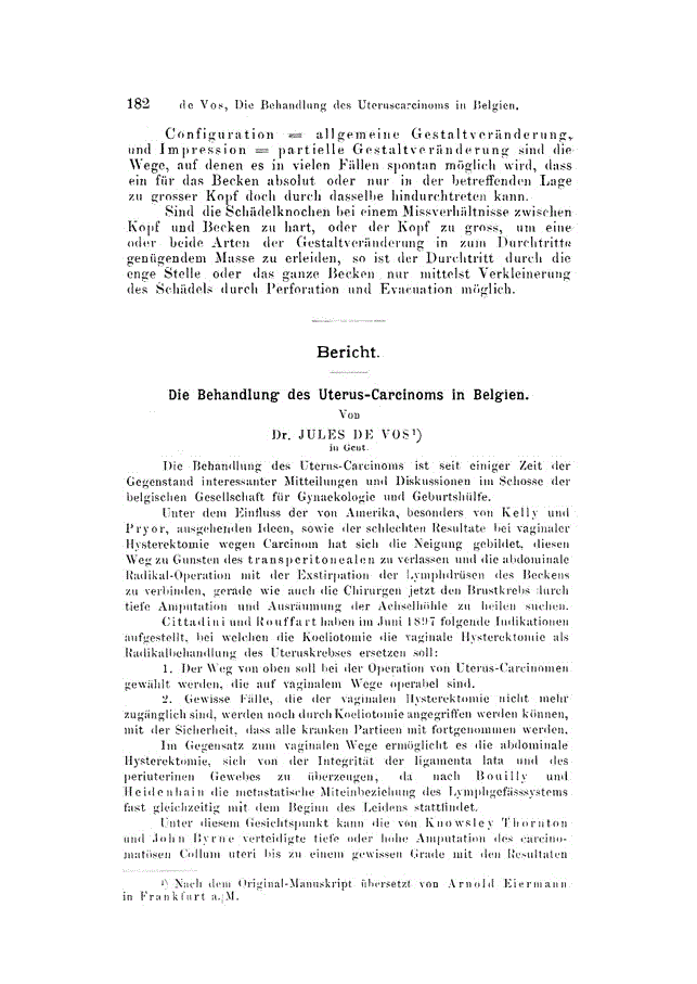 First page of Die Behandlung des Uterus-Carcinoms in Belgien