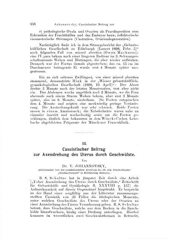 First page of III. Casuistischer Beitrag zur Axendrehung des Uterus durch Geschwülste