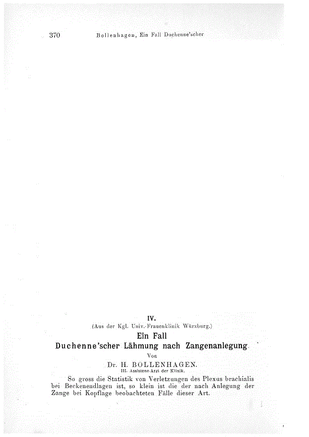 First page of IV. Ein Fall Duchenne'scher Lähmung nach Zangenanlegung