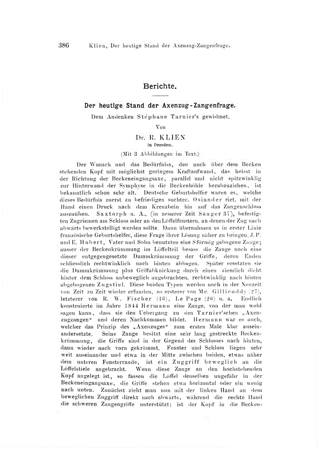 First page of Der heutige Stand der Axenzug-Zangenfrage (Part 1 of 2)<subtitle>Dem Andenken Stéphane Tarnier’s gewidmet</subtitle>