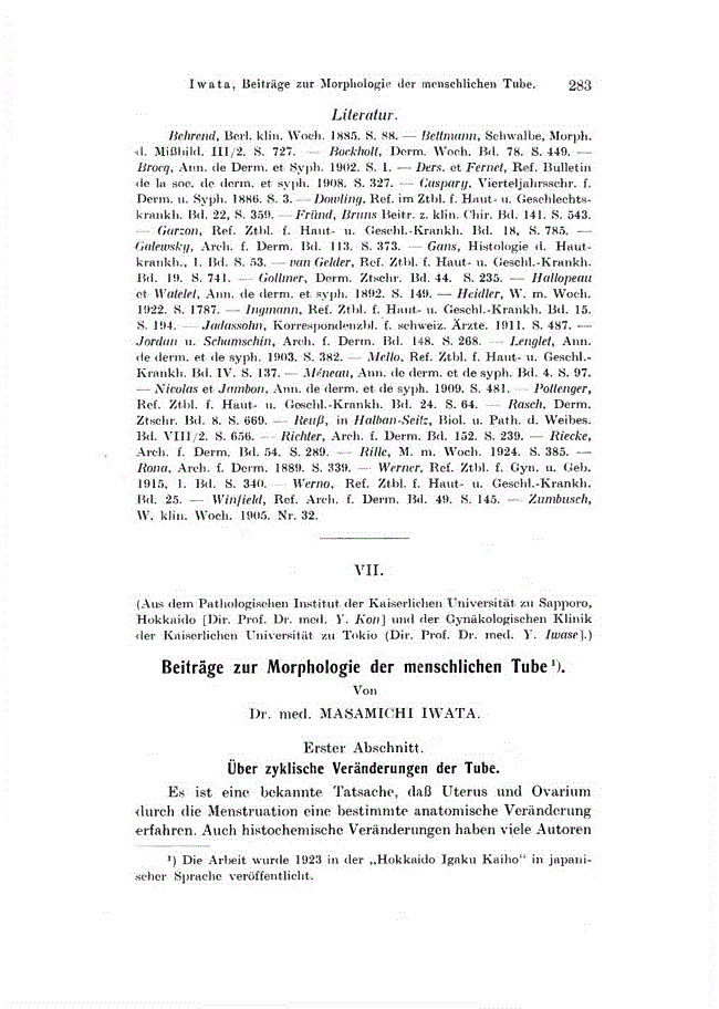 First page of VII. Beiträge zur Morphologie der menschlichen Tube