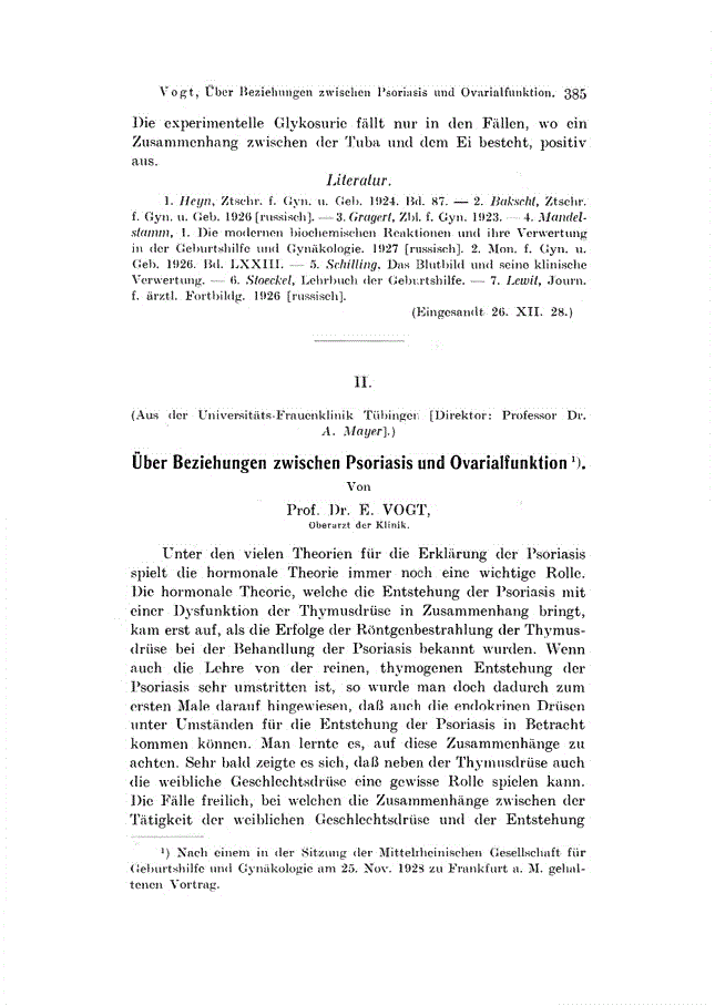 First page of II. über Beziehungen zwischen Psoriasis und Ovarialfunktion