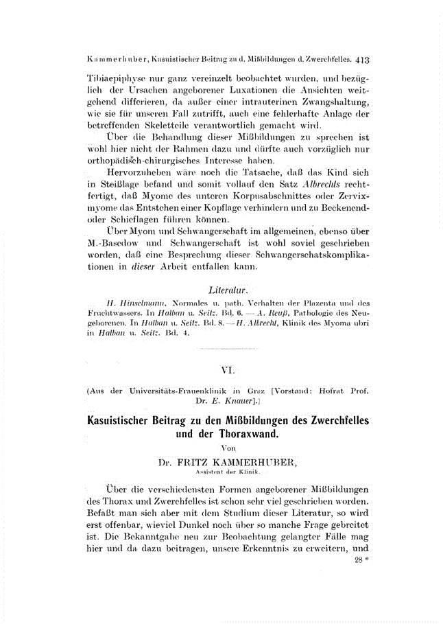 First page of VI. Kasuistischer Beitrag zu den Mißbildungen des Zwerchfelles und der Thoraxwand