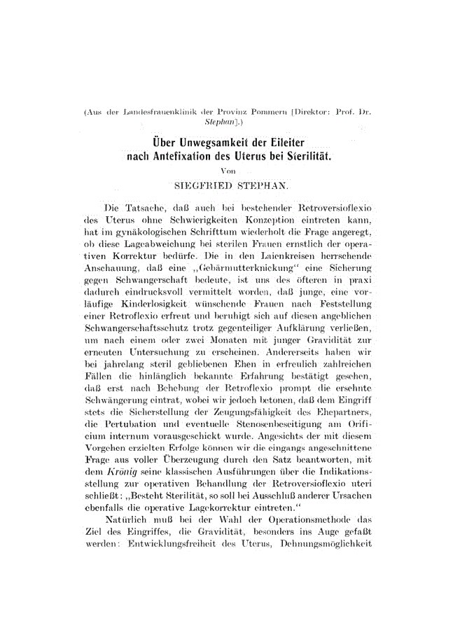 First page of über Unwegsamkeit der Eileiter nach Antefixation des Uterus bei Sterilität