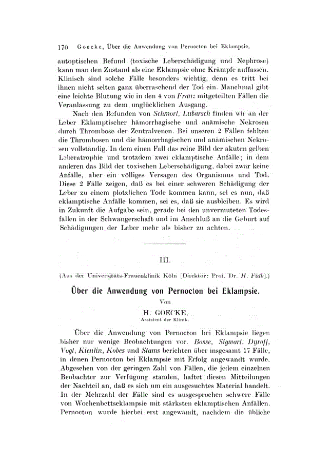 First page of III. über die Anwendung von Pernocton bei Eklampsie
