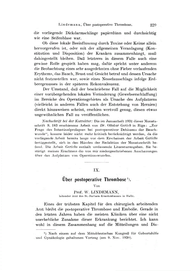First page of IX. über postoperative Thrombose