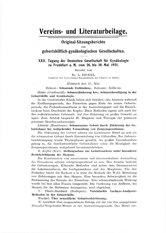 First page of Original-Sitzungsberichte aus geburtshüflich-gynäkologischen Gesellschaften