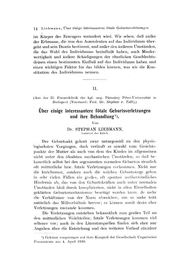 First page of II. über einige interessantere fötale Geburtsverletzungen und ihre Behandlung