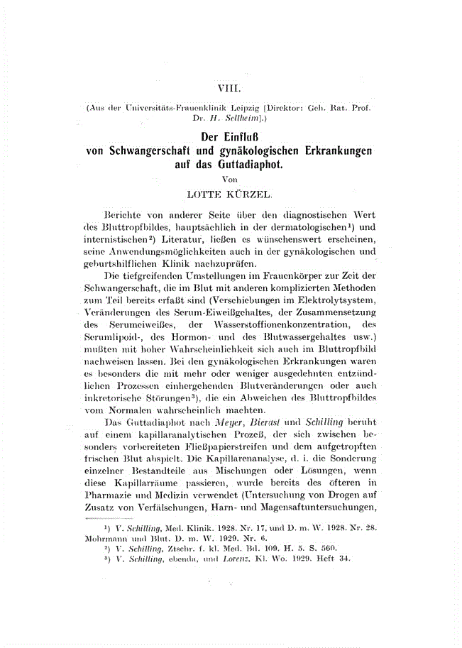 First page of VIII. Der Einfluβ von Schwangerschaft und gynäkologischen Erkrankungen auf das Guttadiaphot