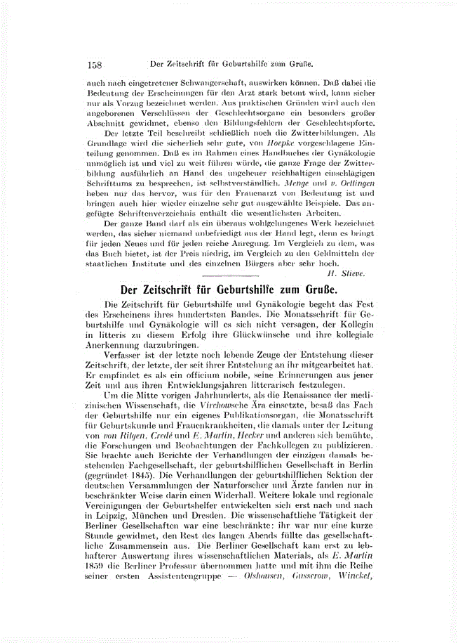 First page of Der Zeitschrift für Geburtshilfe zum Gruße