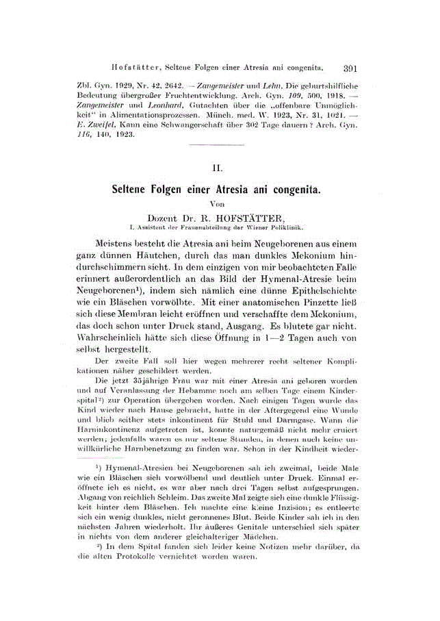 First page of II. Seltene Folgen einer Atresia ani congenita