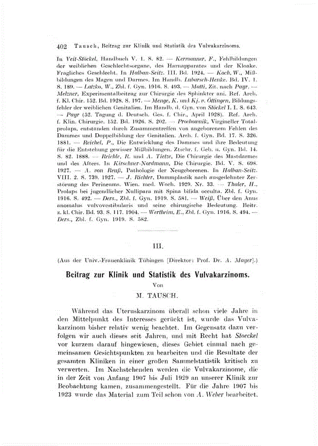 First page of III. Beitrag zur Klinik und Statistik des Vulvakarzinoms