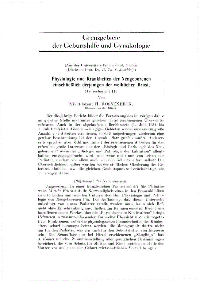 First page of Physiologie und Krankheiten der Neugeborenen einschließlich derjenigen der weiblichen Brust<subtitle>Jahresbericht II</subtitle>