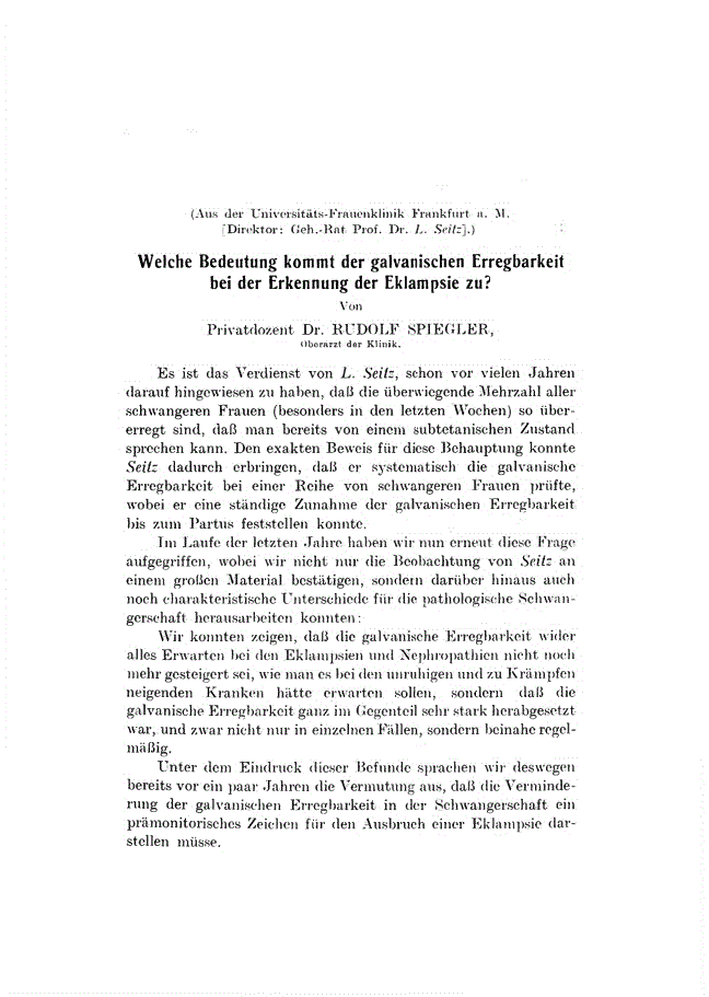 First page of Welche Bedeutung kommt der galvanischen Erregbarkeit bei der Erkennung der Eklampsie zu?
