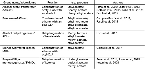 Enzymes implicated in microbial esterification.