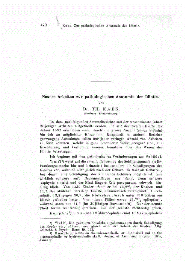 First page of Neuere Arbeiten zur pathologischen Anatomie der Idiotie.