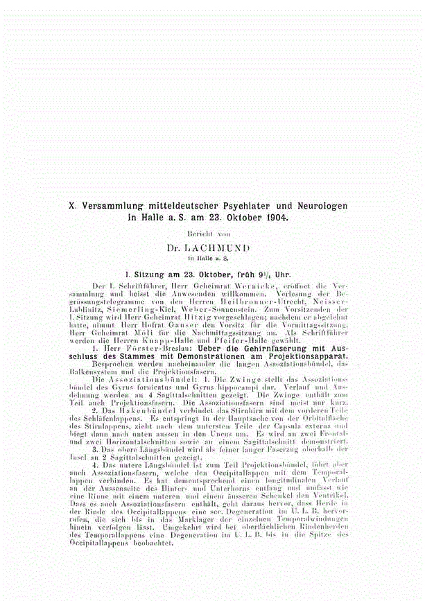 First page of X. Versammlung: mitteldeutscher Psychiater und Neurologen in Halle a. S. am 23. Oktober 1904.