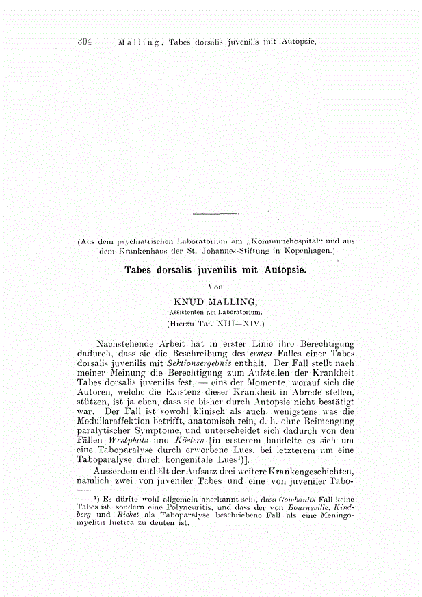 First page of Tabes dorsalis juvenilis mit Autopsie.