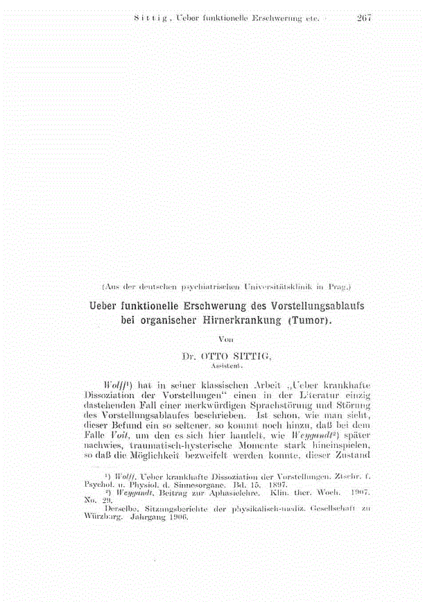 First page of Ueber funktionelle Erschwerung des Vorstellungsablaufs bei organischer Hirnerkrankung (Tumor).