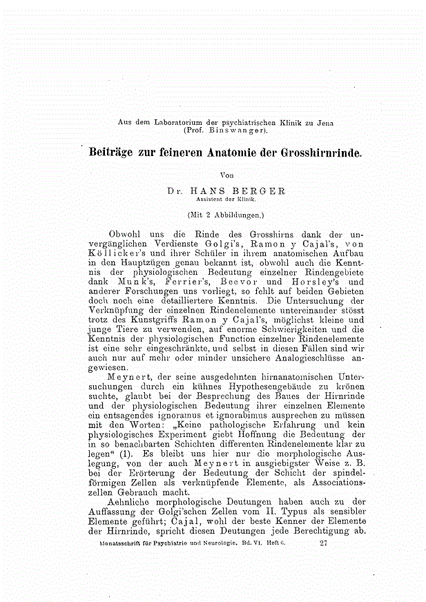 First page of Beiträge zur feineren Anatomie der Grosshirnrinde.