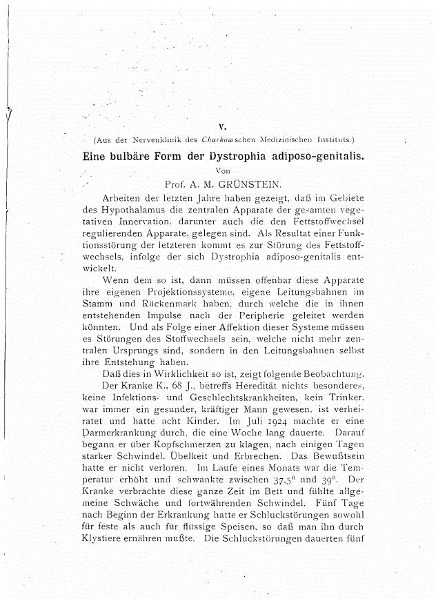 First page of Eine bulbäre Form der Dystrophia adiposo-genitalis.