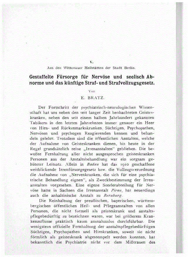 First page of Gestaffelte Fürsorge für Nervöse und seelisch Abnorme und das künftige Straf- und Strafvollzugsgesetz.