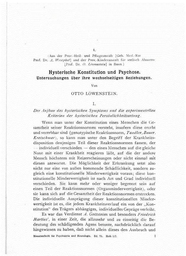 First page of Hysterische Konstitution und Psychose. Untersuchungen über ihre wechselseitigen Beziehungen. I / II