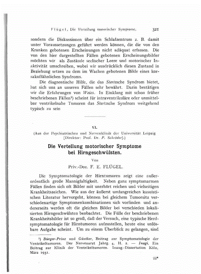 First page of Die Verteilung motorischer Symptome bei Hirngeschwülsten.