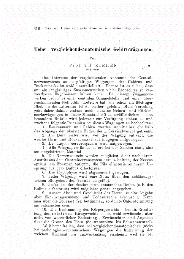 First page of Ueber vergleichend-anatomische Gehirnwägungen.