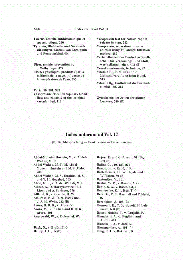 First page of Index rerum ad Vol. 17