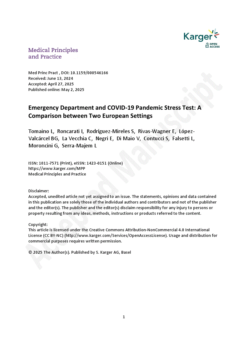 First page of Emergency Department and COVID-19 Pandemic Stress Test: A Comparison between Two European Settings 